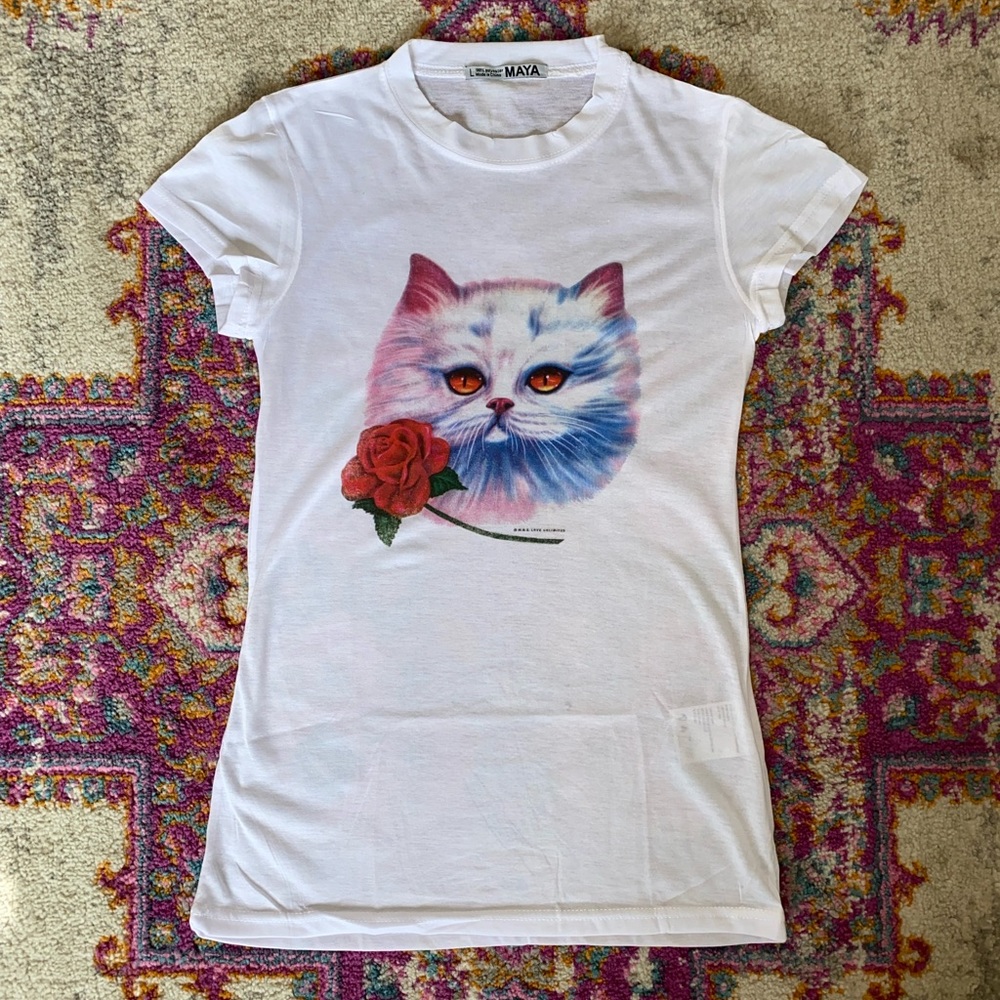 NEW Y2K 2000s Style Women’s / Juniors Kitty Cat Tee Shirt T-shirt